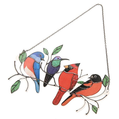 Colorful Bird Shaped Glass Window Decor