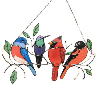 Colorful Bird Shaped Glass Window Decor