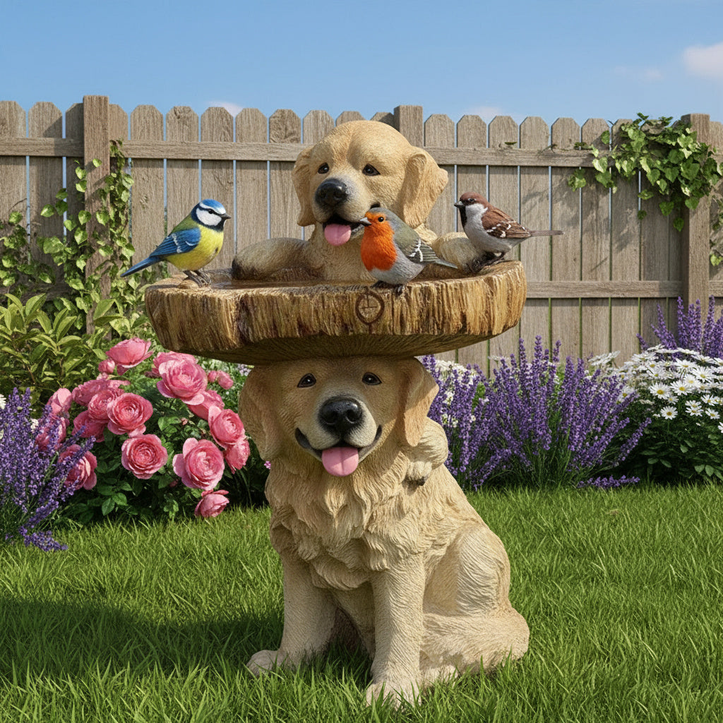 Cute Dog Garden Bird Bath Outdoor Statue