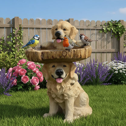 Cute Dog Garden Bird Bath Outdoor Statue