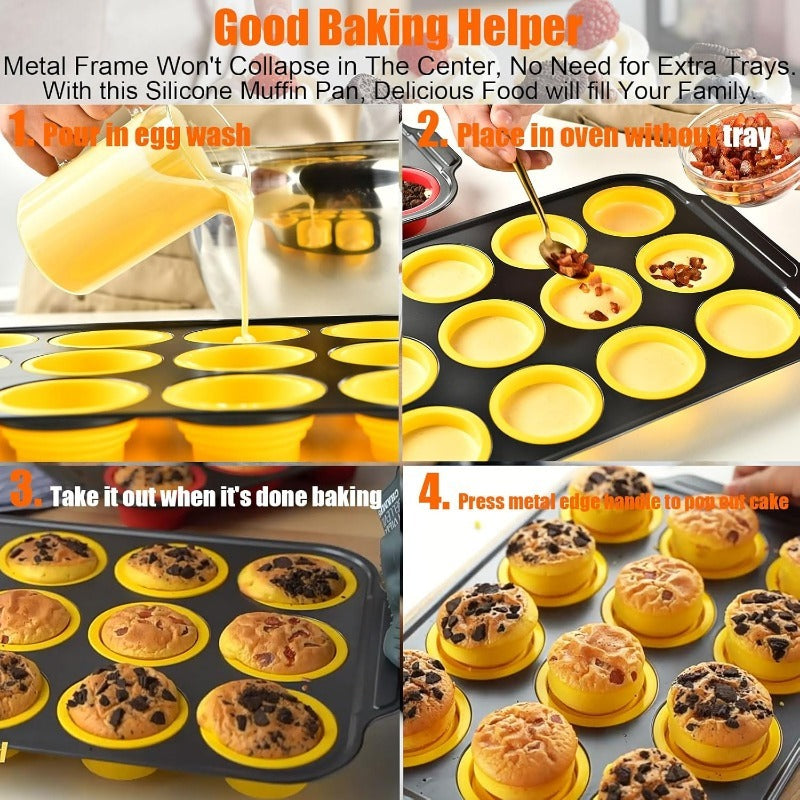 Non-Stick Silicone Muffin Pan with Durable Metal Base