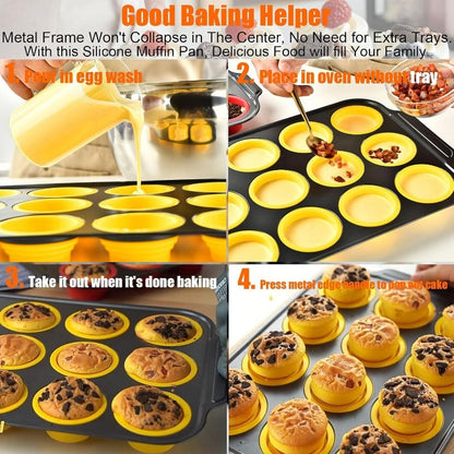 Non-Stick Silicone Muffin Pan with Durable Metal Base