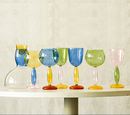 Colorful Glass Pitcher and Tumbler Set