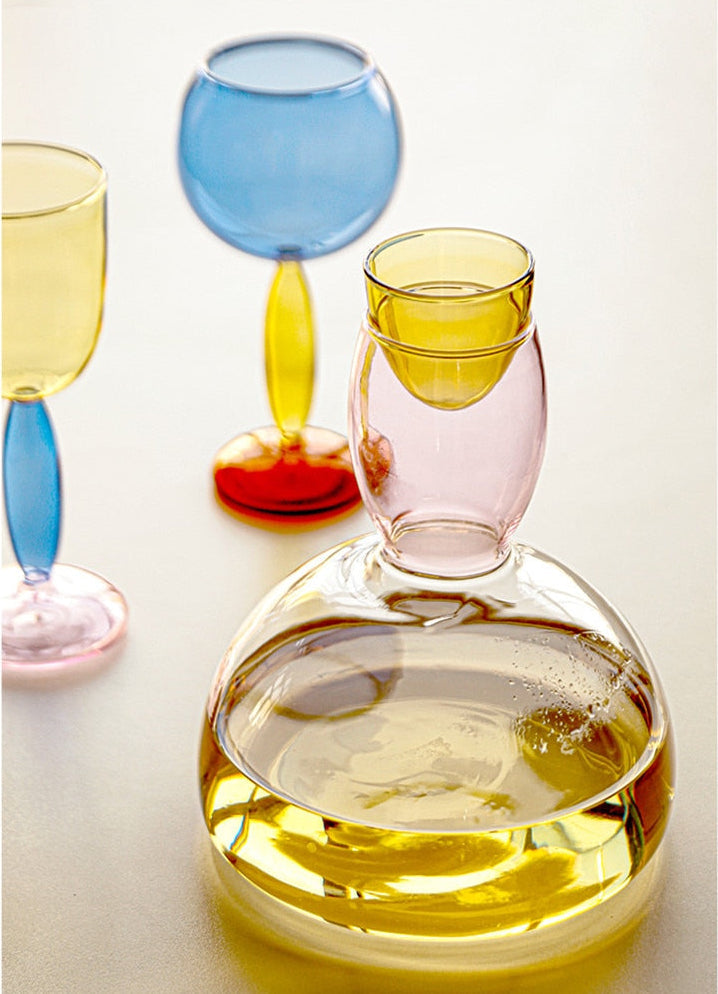 Colorful Glass Pitcher and Tumbler Set