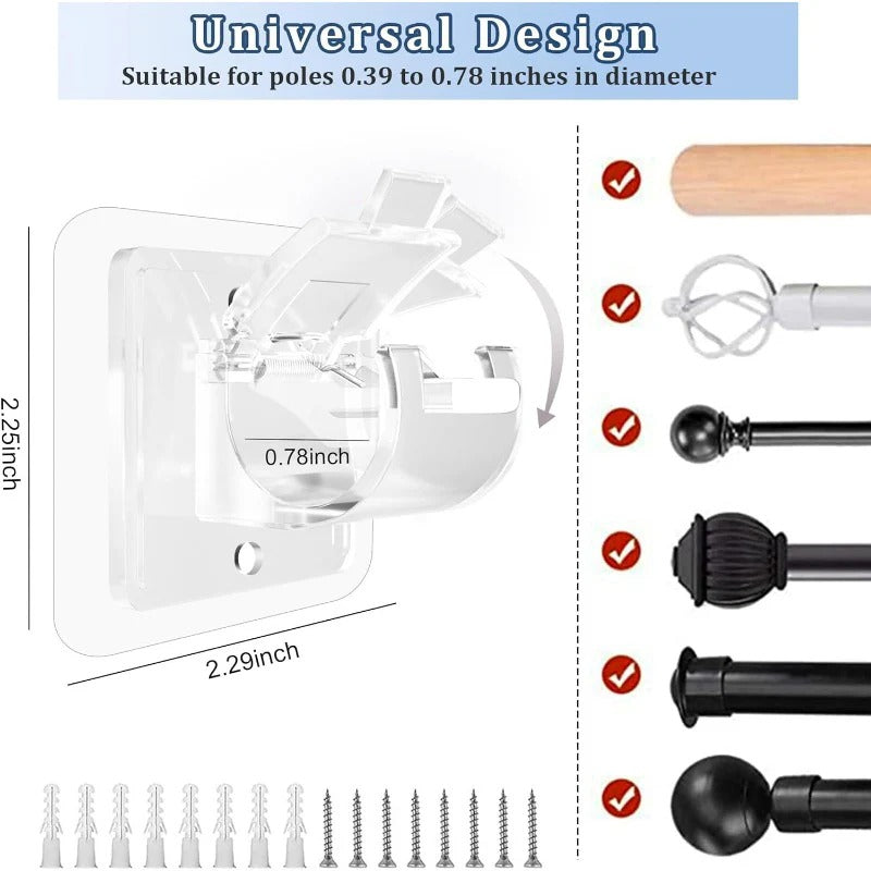 Easy Fit Curtain Rod Brackets - No Drill Required