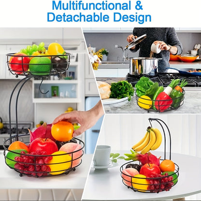 Space Saving 2-Tier Fruit Basket with Storage