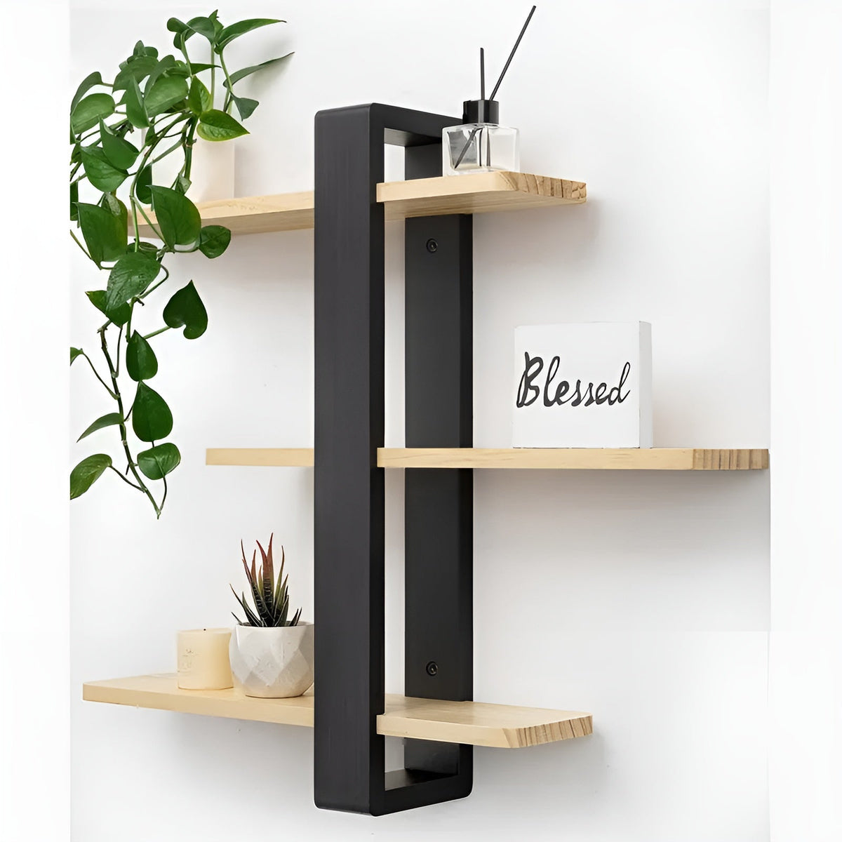 Rustic Wooden Wall Storage Shelf 3 Tier Natural Pine