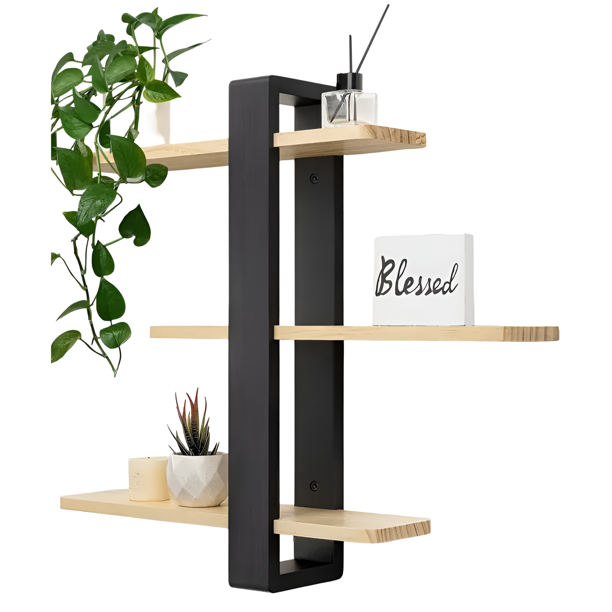 Rustic Wooden Wall Storage Shelf 3 Tier Natural Pine - Yeezlab
