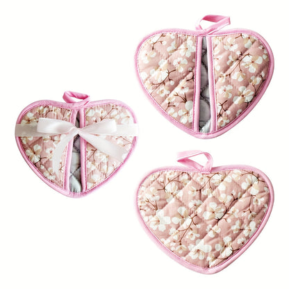 Heat Resistant Oven Mitts with Cute Heart Grip Covers - Yeezlab