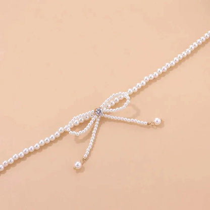 Delicate Beaded Pearl Bow Choker Necklace