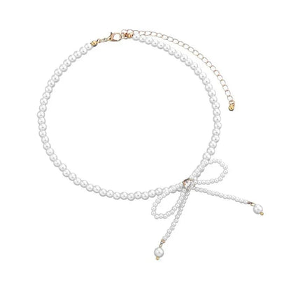 Delicate Beaded Pearl Bow Choker Necklace - Yeezlab