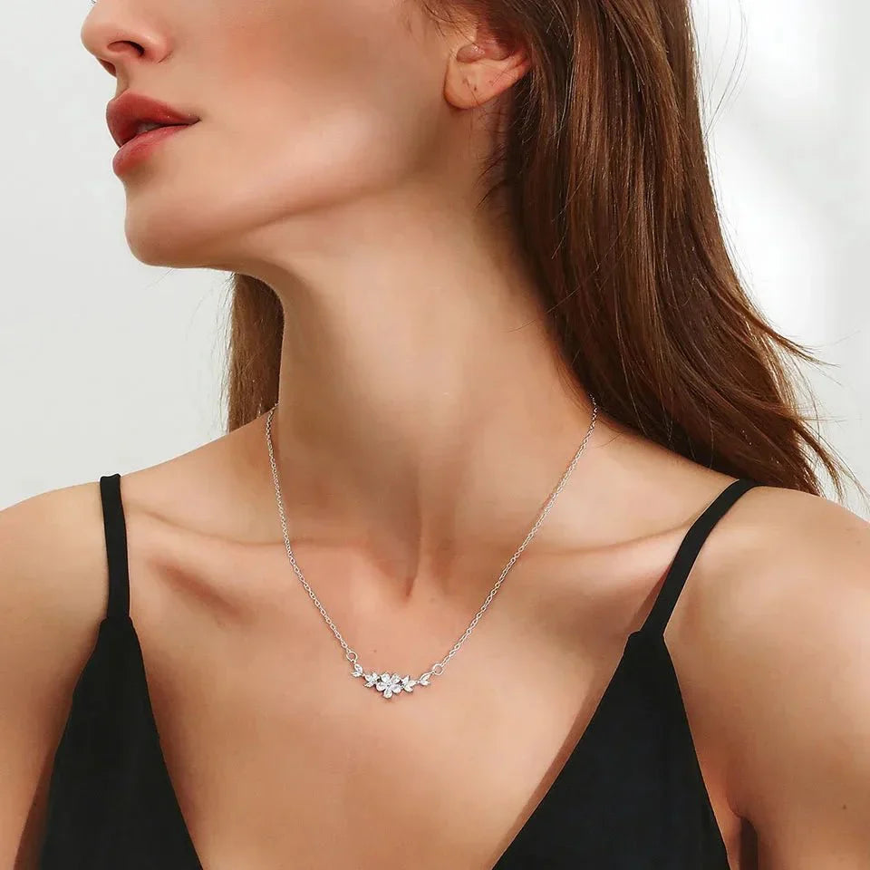 Delicate Flower Diamond Pendant Necklace
