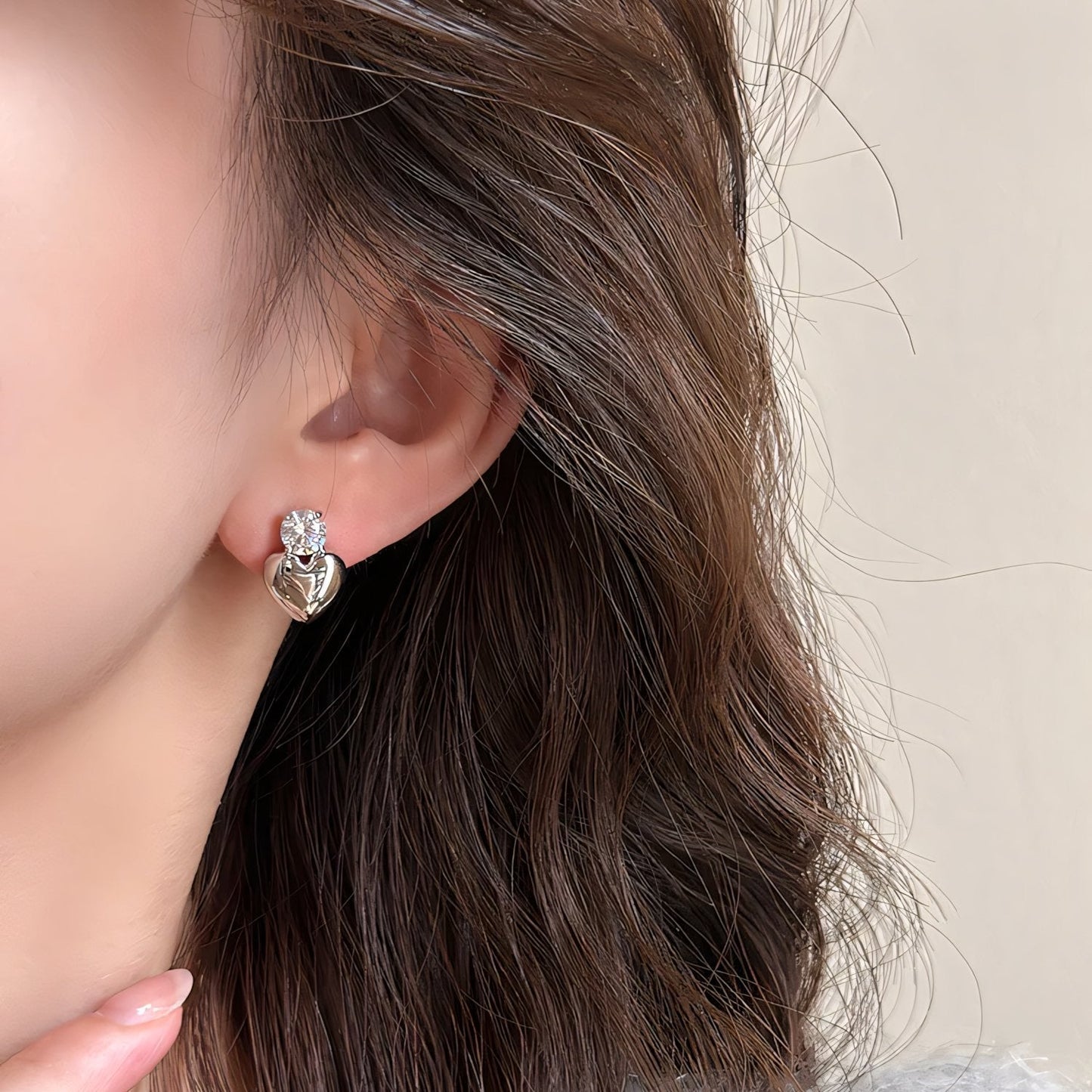 Tiny Diamond Heart Shaped Earrings