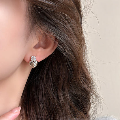 Tiny Diamond Heart Shaped Earrings