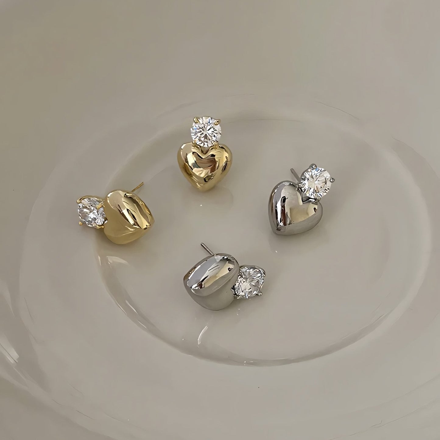 Tiny Diamond Heart Shaped Earrings