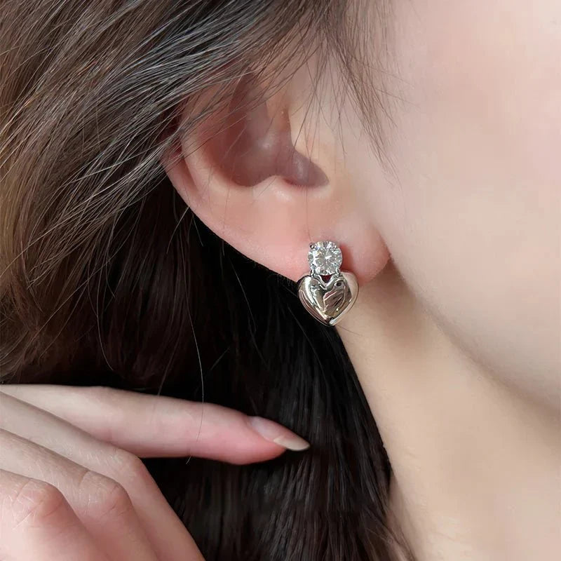 Tiny Diamond Heart Shaped Earrings