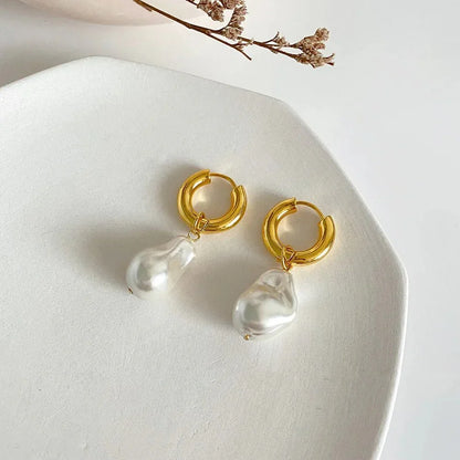 Delicate White Pearl Hug Earrings