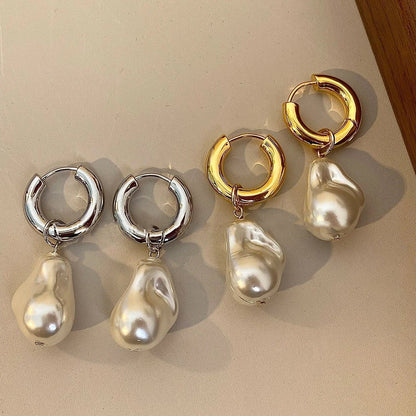 Delicate White Pearl Hug Earrings