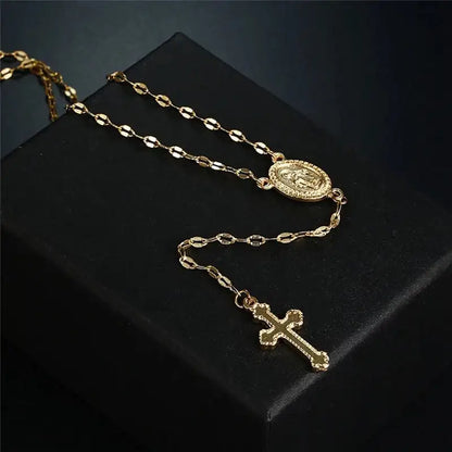 Trendy Cross Rosary Necklace – Elegant Religious Jewelry