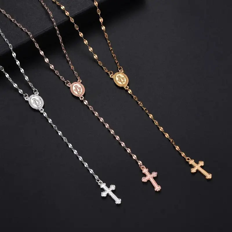 Trendy Cross Rosary Necklace – Elegant Religious Jewelry