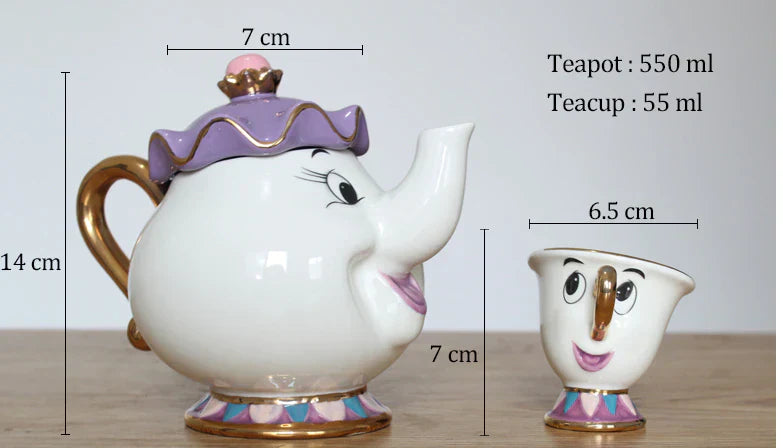 Beautiful Disney Inspired Tea Set Mrs Potts Teapot Cups