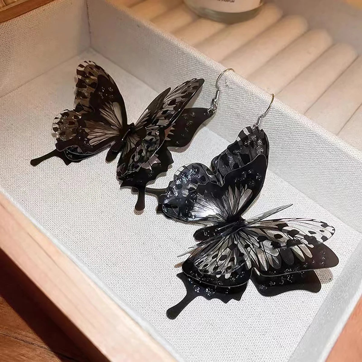 Trendy Black Butterfly Drop Earrings