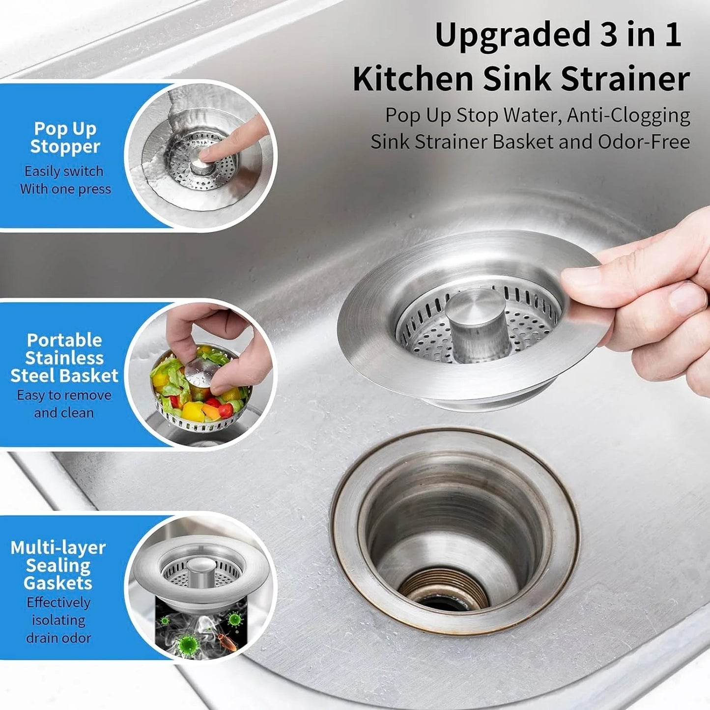 Easy Clean Metal Sink Drain Strainer