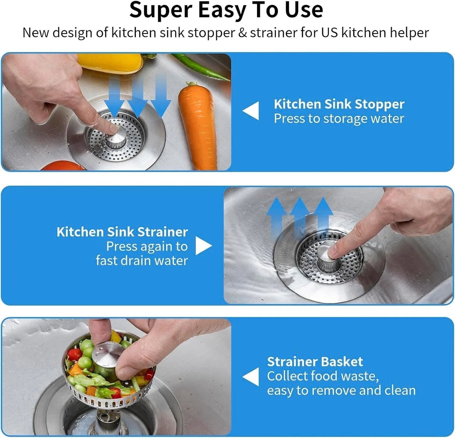 Easy Clean Metal Sink Drain Strainer