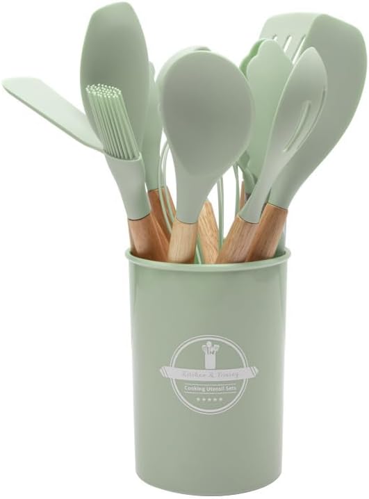 Durable Silicone Kitchen Tool Set with Wooden Handles