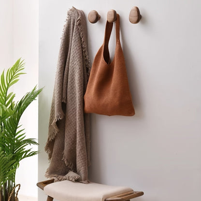 Rustic Wooden Wall Hook Set - Natural Walnut Wood Coat Hooks