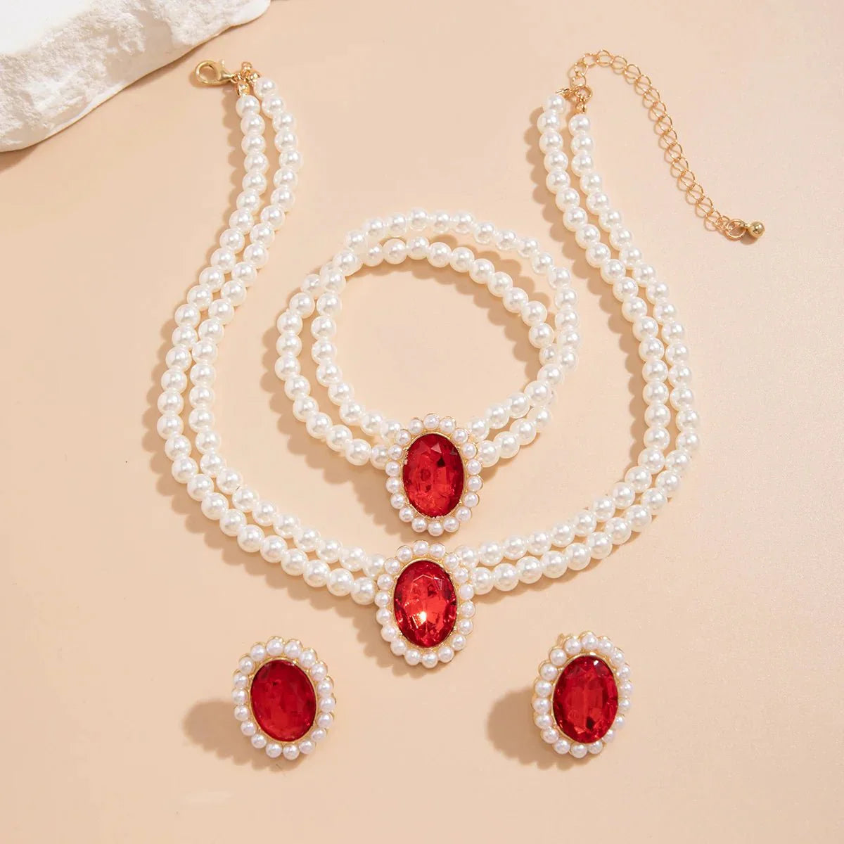 Luxurious Diamond Pearl Jewelry Set Necklace Earrings