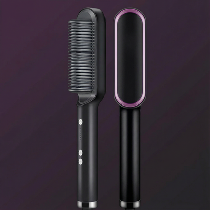Ceramic ionic hair straightening brush with adjustable heat