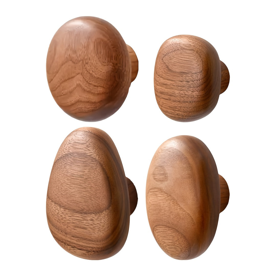 Rustic Wooden Wall Hook Set - Natural Walnut Wood Coat Hooks