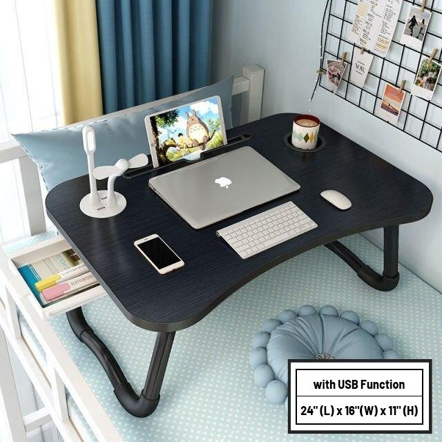 Foldable work and study laptop desk with usb light and fan