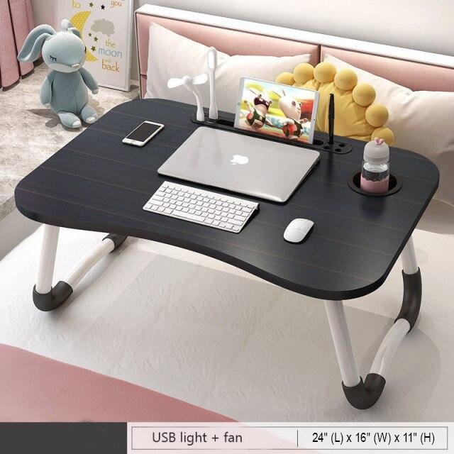 Foldable work and study laptop desk with usb light and fan