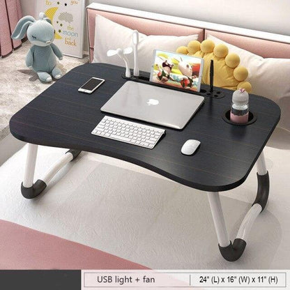 Foldable work and study laptop desk with usb light and fan
