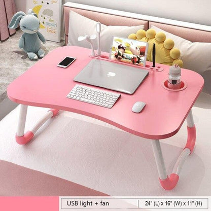 Foldable work and study laptop desk with usb light and fan
