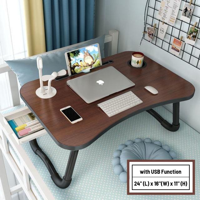 Foldable work and study laptop desk with usb light and fan