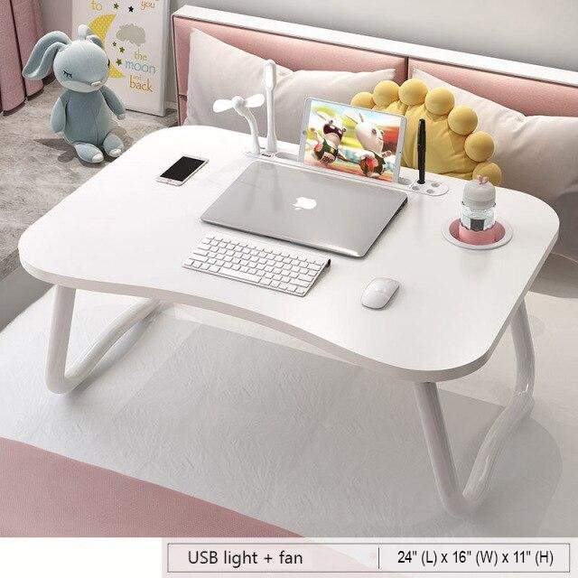 Foldable work and study laptop desk with usb light and fan