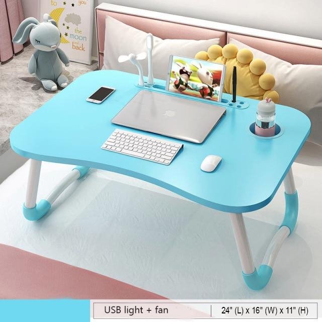 Foldable work and study laptop desk with usb light and fan