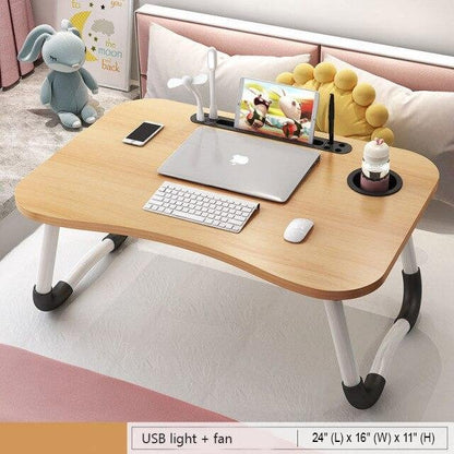 Foldable work and study laptop desk with usb light and fan