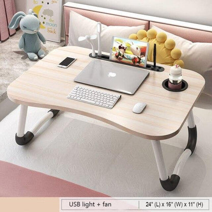 Foldable work and study laptop desk with usb light and fan