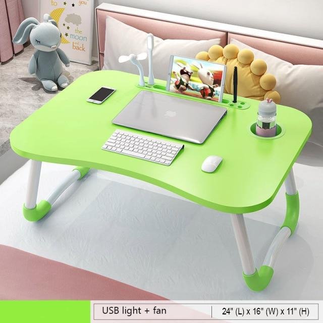 Foldable work and study laptop desk with usb light and fan