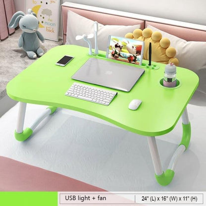 Foldable work and study laptop desk with usb light and fan