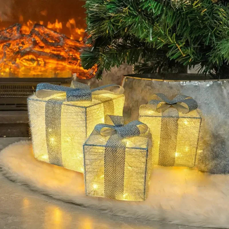 Bright LED Gift Boxes Set of 3 Christmas Decorations
