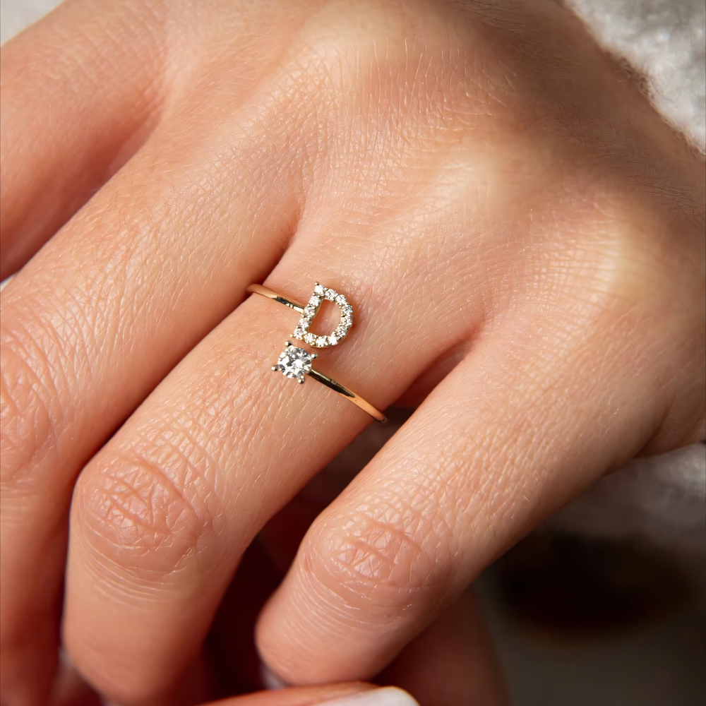 Delicate Personalized Diamond Initial Ring