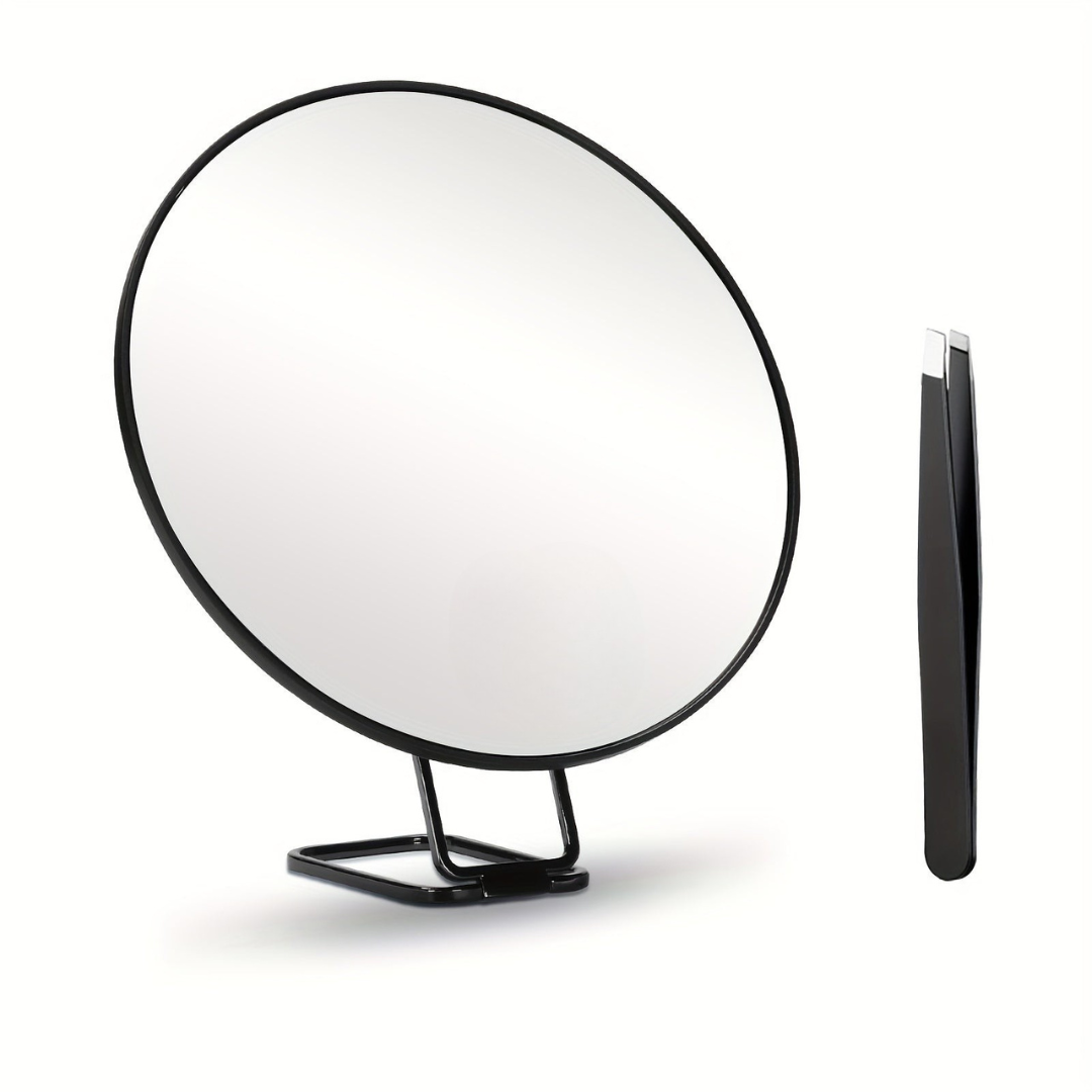 Portable Cosmetic Mirror with LED Light and Adjustable Stand