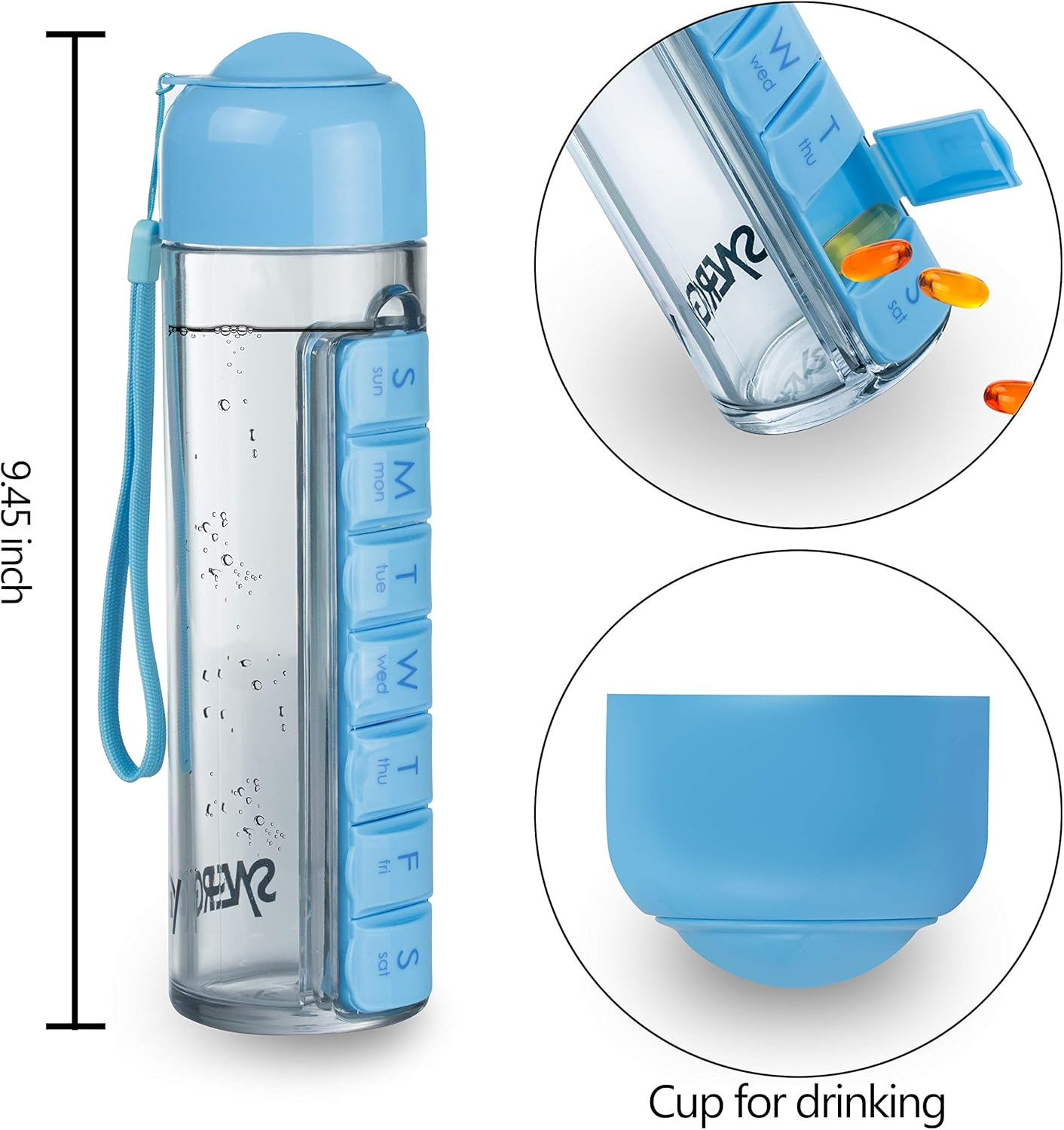 Daily Pill Box Portable Water Bottle