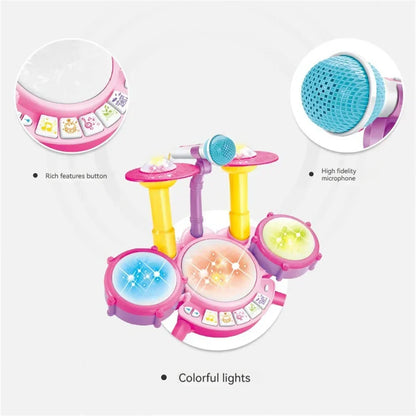 Fun Kids Drum Set with Lights and Music Sounds