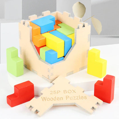Interactive 3D Wood Tetris Brain Teaser Puzzle